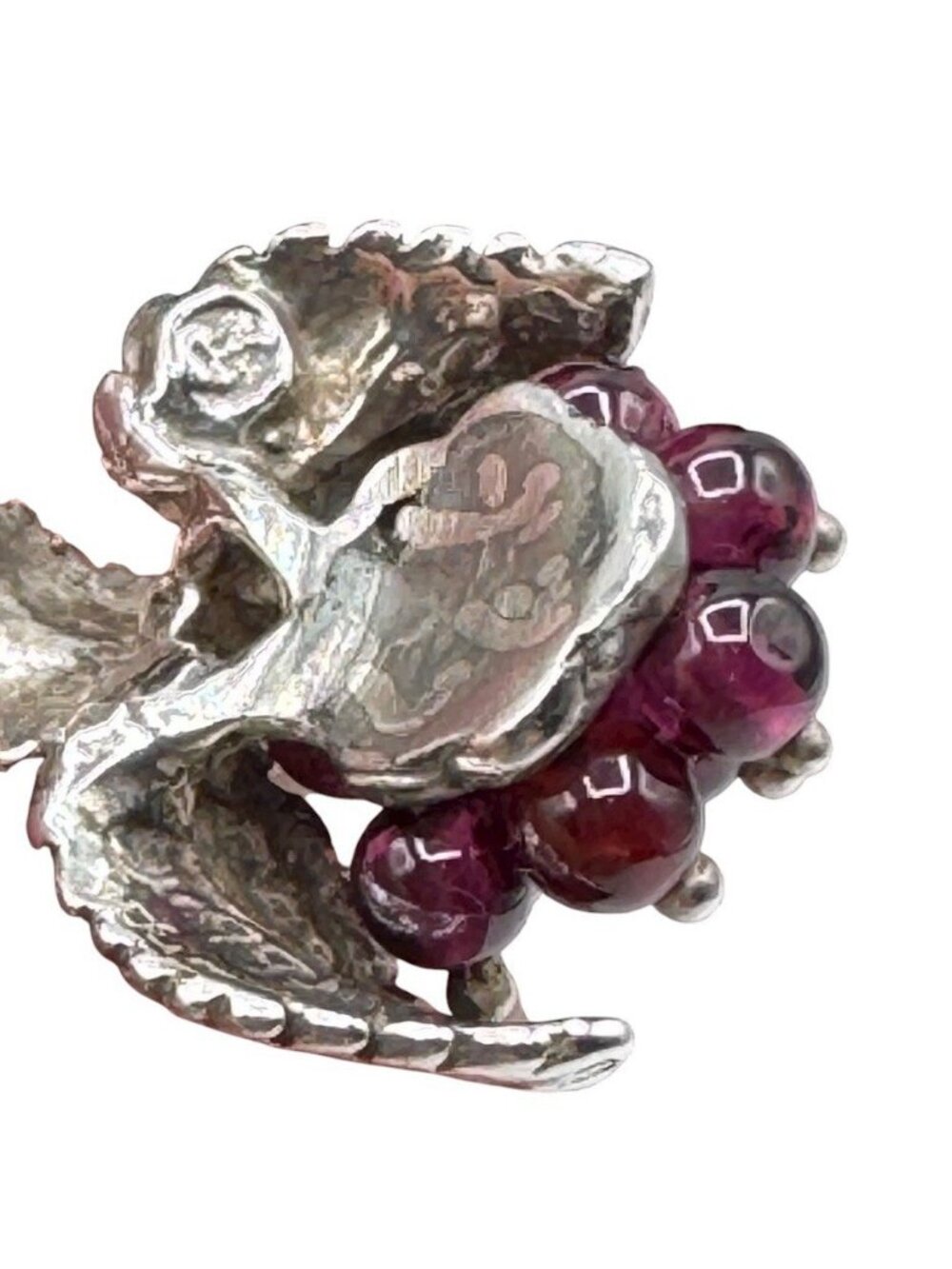 Wine Motif Pendant Necklace Sterling Amethyst Bead Grapes Leaves Gift Box - Picture 12 of 16